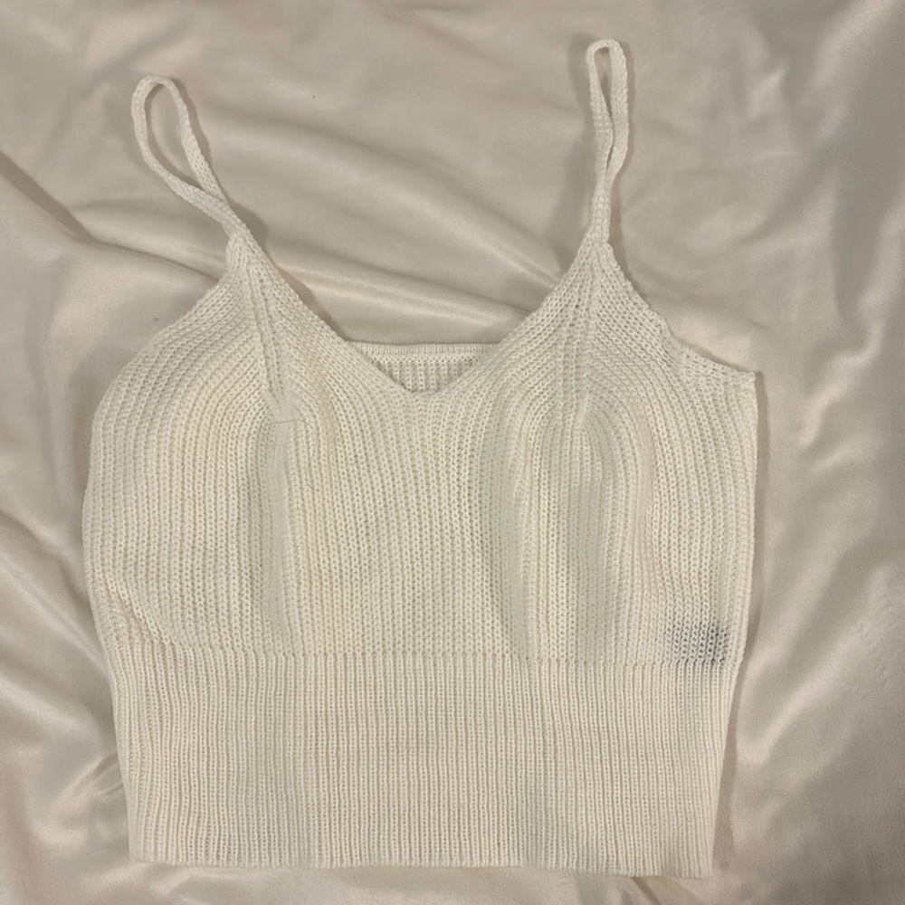 White cropped knit tank top